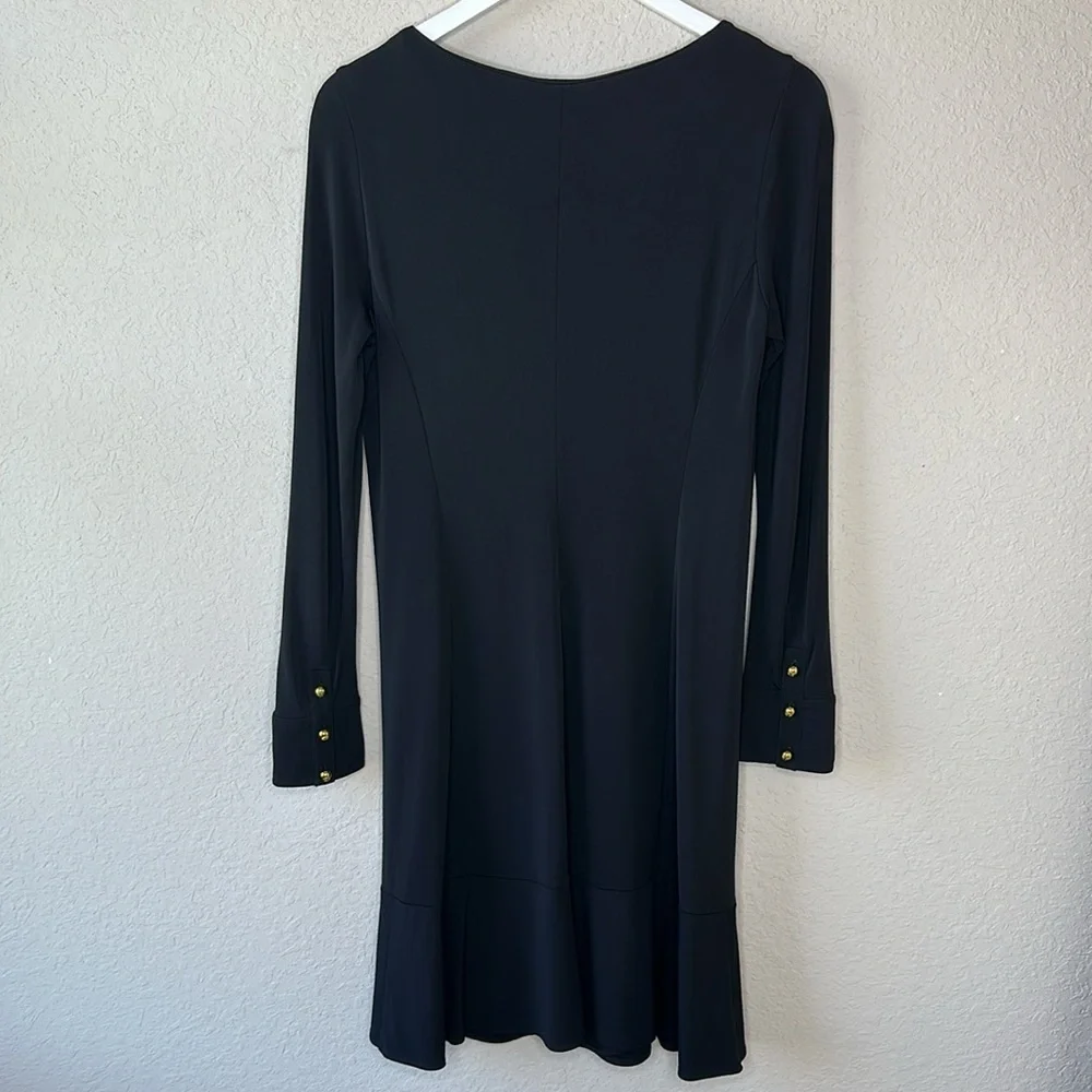 Tory Burch Foster Ruffle Hem Shift Dress Long Sleeve‎ Black Size Medium
